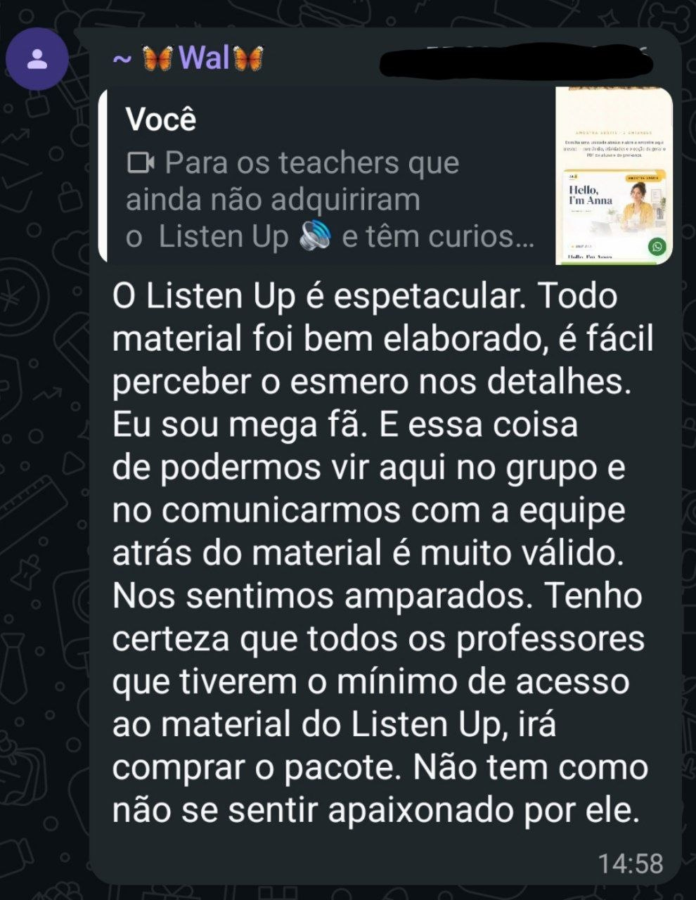 Feedback de Wal sobre o Listen Up!